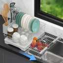 CLBDRESS Dish Drying Rack Expandable Rack for Kitchen Counter, Carbon Steel Dish Racks Rust-Proof Large Capacity Dish Drainer with Utensil Holder, Space Saving for Bowls, Plates & Cups, White