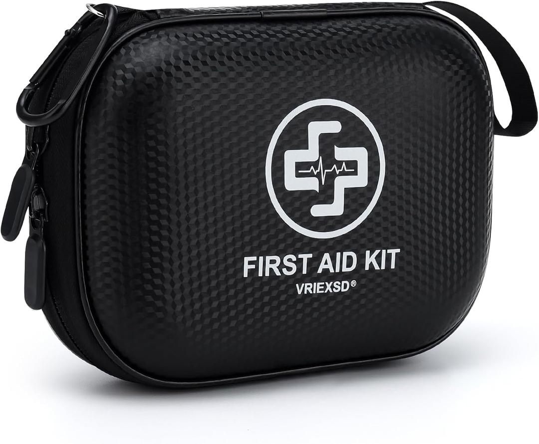 Mini First Aid Kit - 150 Piece Small Waterproof Hard Shell Medical Kit for Home, Car, Travel, Camping, Truck, Hiking, Sports, Office, Vehicle & Outdoor Emergencies (Black)