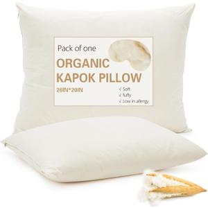 Leinuosen 1 Pack Organic Kapok Pillow 26" x 20" Natural Kapok Fiber Filled Sleeping Pillows with Breathable Cotton Shell, Adjustable Height Soft and Supportive for Comfort Sleeping(Classic)