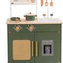 ROBUD Kids Kitchen Playset, Vintage Wooden Play Kitchen with Ice Dispenser, Pretend Toddlers Kitchen Toy with Accessories, Baby Gift for Ages 3 4 5 6 7 8