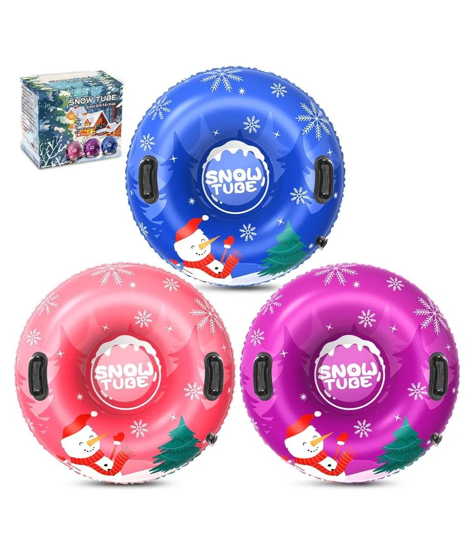 Snow Tubes 3ct, 36‘’ Snowman Snow Tube for Kids & Adults, Durable Cold-Resistant PVC Inflatable Snow Sled, Heavy-Duty Hard Bottom & Handles, Perfect for Family Boys Girls Sports Fun