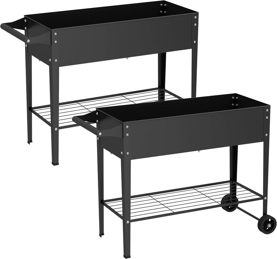 Elevate 2Pcs 32" Tall Raised Garden Bed with Wheel, Planter Box for Backyard, Outdoor Garden, Patio, Balcony, 400lb Capacity, Black
