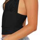 REORIA Lace Tops for Women Sexy V Neck Sleeveless Double Lined Going Out Tank Y2K Fashion Crop Top 2025 Trendy (Medium, Black)