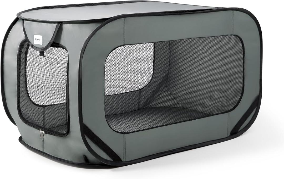 Love's cabin 36in Portable Large Dog Bed - Pop Up Dog Kennel, Indoor Outdoor Crate for Pets, Portable Car Seat Kennel, Cat Bed Collection, Dark Grey (36"L x 22"W x 22"H)