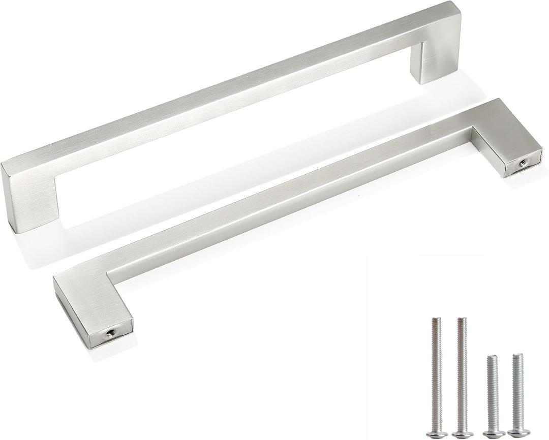 Cabinet Pulls Brushed Nickel Cabinet Handles Square Drawer Pulls, 2 Pack 11-1/3 Inch Stainless Steel Kitchen Door Cupboard Cabinet Handles, Drawer Hardware Handles, 288mm Hole Centers