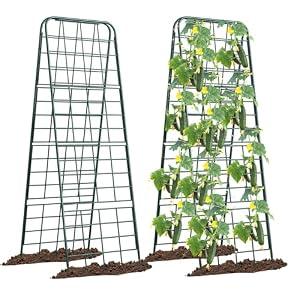 Heavy Duty 50"x17" Adjustable A-Frame Trellis for Climbing Plants – Rust-Proof Metal Garden Trellis with Dense Grid Design, Perfect for Raised Beds, Tomatoes, Cucumbers & Outdoor Vines (Green, 2 Pcs)