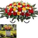 Wocst Headstone Flower Saddle,Large Artificial Cemetery Flowers for Grave Artificial Roses Daisy Saddle for Cemetery Headstone (Yellow)