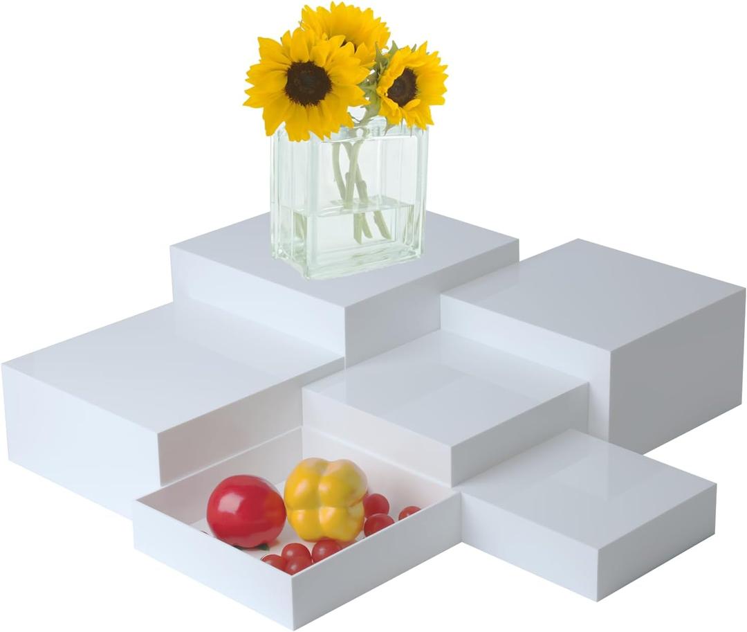 7 PCS Buffet Risers,Dessert table display set, Catering supplies buffet display,Acrylic risers display stands, White Acrylic Cube Boxes Nesting Risers with Hollow Bottoms - (6.5", 7.5", 8",8.5",9',10")