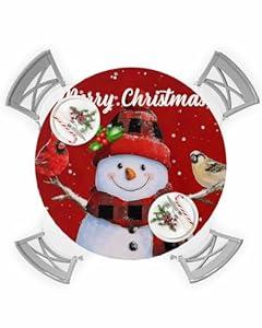 Christmas Snowman Round Tablecloth for 55" - 60" Tables, Waterproof Outdoor Table Cloths 60 Inch Round Fitted Tablecloth with Elastic, Winter Cardinal Xmas Berry Snowflake Table Cloth Cover for Picnic
