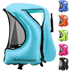 Snorkel Vest for Adults, Inflatable Snorkeling Vest for Men & Women, Portable Swim Jacket & Buoyancy Vest for Snorkeling, Swimming, Kayaking, Boating (Blue)