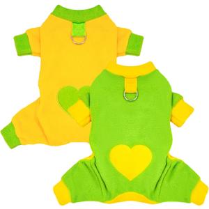 2 Pack Dog Pajamas Small Sized Dog Fleece Pajamas Cute Fleece Sweater Doggy Sweater Love Pattern Onesies for Pjs Small Clothes (Small(suggest length of back 10.2''), green)