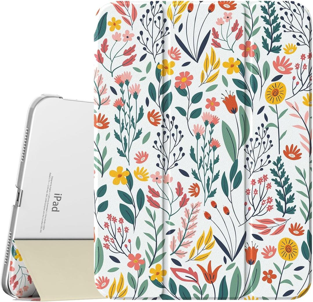 TiMOVO Case for iPad (A16) 11th Generation 11 Inch 2025/iPad 10th Generation 10.9 Inch 2022, Slim Stand Cover with Hard Translucent Back, Support Touch ID, Auto Wake/Sleep, Flowers