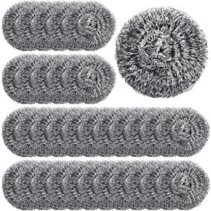 Yinkin 100 Pieces Stainless Steel Scrubber Bulk Steel Wool Scrubber Metal Sponge Wire Scouring Pad Heavy Duty Clean Dish Pot Pan and Oven for Kitchen, Bathrooms, and More
