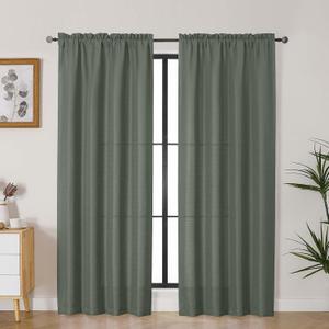 Lecloud Bessie Olive Green Curtains 78 Inches Long 2 Pcs, Airy Home Decor Living Room Curtains for Bedroom Decor, Light Filtering Rod Pockets Drapes for Dining Room Apartment, Each 40" W x 78" L