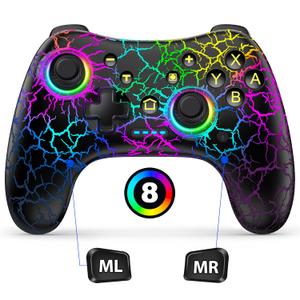 Gammeefy Hall Effect Switch Controller for Nintendo Switch/Lite/OLED, Wireless Switch Pro Controller Compatible with PC/Android/iOS, 9 Color Adjustable LED Switch Remote with App & Programmable (Black)