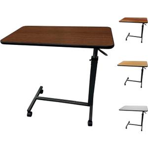 ProHeal Medical Overbed Table with Wheels and Adjustable Height - Mahogany Color Rolling Over Bed Bedside Table for Hospital and Home Use