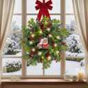 Lnymura 24 Inch Lighted Christmas Wreath Cat Sign Wreath with Timer Cedar Branches Pine Needles Red Berries and Holly Leaves Christmas Dcor Holiday Hanging Decoration for Door Wall Mantel