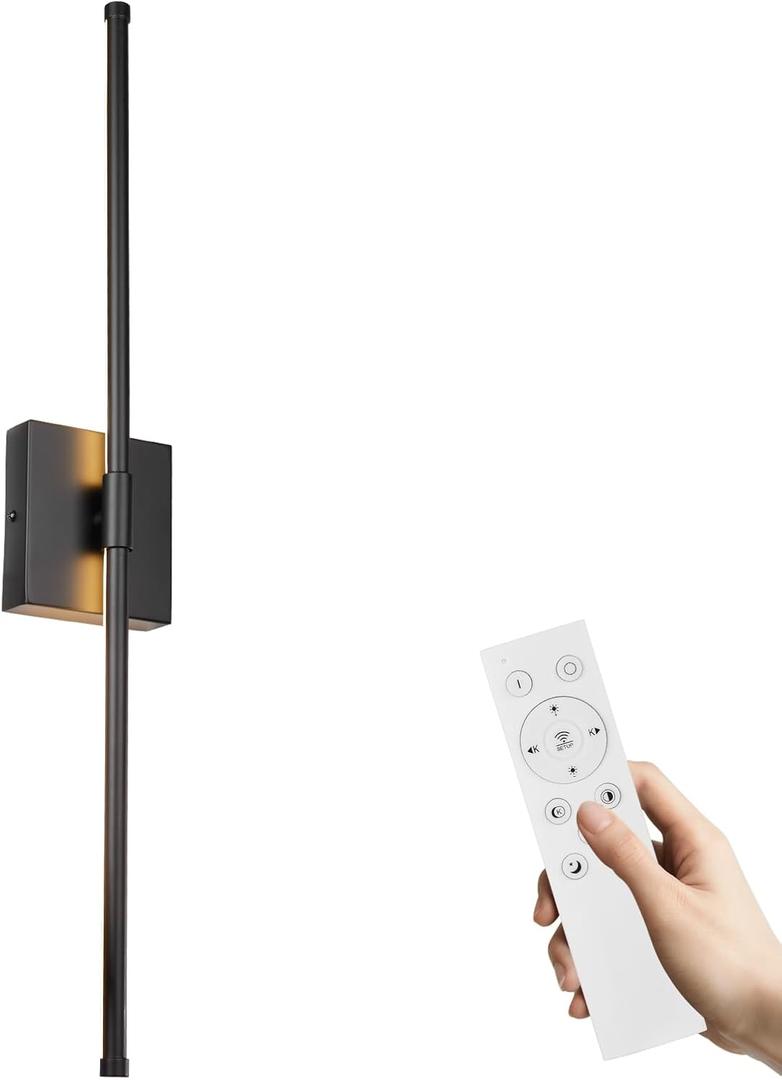 LED Wall Sconces with Remote Control, 5 Colors 3000K-6500K & Dimmable, Hardwire Wall Light with Timer & Night Light, LED Black Wall Lamps for Living Room, Bedroom, 27.55 Inch (1 Pack)