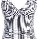 Yonique Women's Tankini Top Only Tummy Control Bathing Suit Top Ruffle Swimsuit Top V Neck Swim Tank Top No Bottom Black and White Striped XL