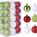 30ct Christmas Ball Ornaments, 2.36" Shatterproof Christmas Tree Decorations, Perfect Hanging Ball for Indoor/Outdoor Holiday Party Decor(Red, Green & White)