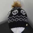 Longretve Skull Knit Brown Pom Pom Black Beanie Alpha One Size
