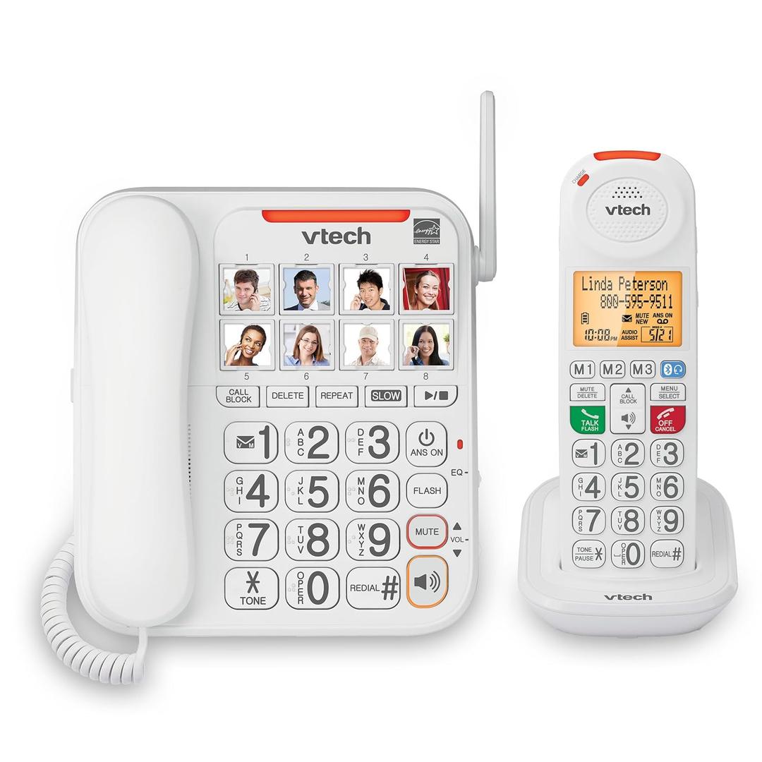 Visual Ringer Phone VTech SN5147 Amplified Corded/Cordless Senior Phone with Answering ...