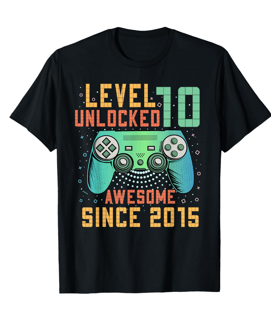 Level 10 Unlocked 10th Birthday 10 Year Old Boy Gifts Gaming T-Shirt, Blue, S