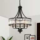 Modern Black Crystal Chandelier,5-Light Farmhouse Dining Room Light Fixture Over Table Adjustable Height Hanging Industrial Pendant Lights Kitchen Island,Living Room Kitchen Island Entryway, 20"