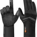 Royalrose Heated Gloves Liners for Men Women, Rechargeable Waterproof Winter Thin Heated Work Gloves with Arthritis Raynaud's Relief for Ski Golf Hiking Driving (Large, Black)