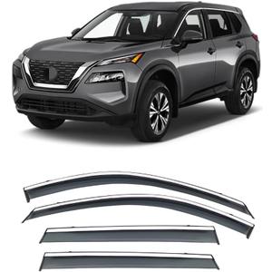 VESUL Clip on Wind Deflector Compatible with Nissan Rogue 2021-2025 Window Visor Window Shield Cover Sun Ventshade Polycarbonate Rain Guard with 304 Stainless Steel Trim Smoke Gray (2021-2025 Rogue)