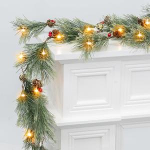 6.5FT Christmas Garland with Lights & Timer, 30 Led Prelit Lighted Cedar Garlands Decorations for Mantle - 8 Lights Modes Garland for Front Door Staircase Window Table Fireplace Kitchen Doorway Decor