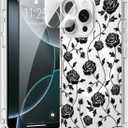 Magnetic for iPhone 16 Pro Case [Compatible with MagSafe][with Screen + Camera Protector] Clear Rose Floral Flower Pattern Design, Slim Shockproof Phone Cover for Women Girls