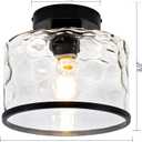 Zlepmlla Glass Ceiling Light, Black Semi Flush Mount with Hammered Glass Shade, Farmhouse Light Fixture for Hallway, Bathroom, Entryway, Kitchen,Living Room