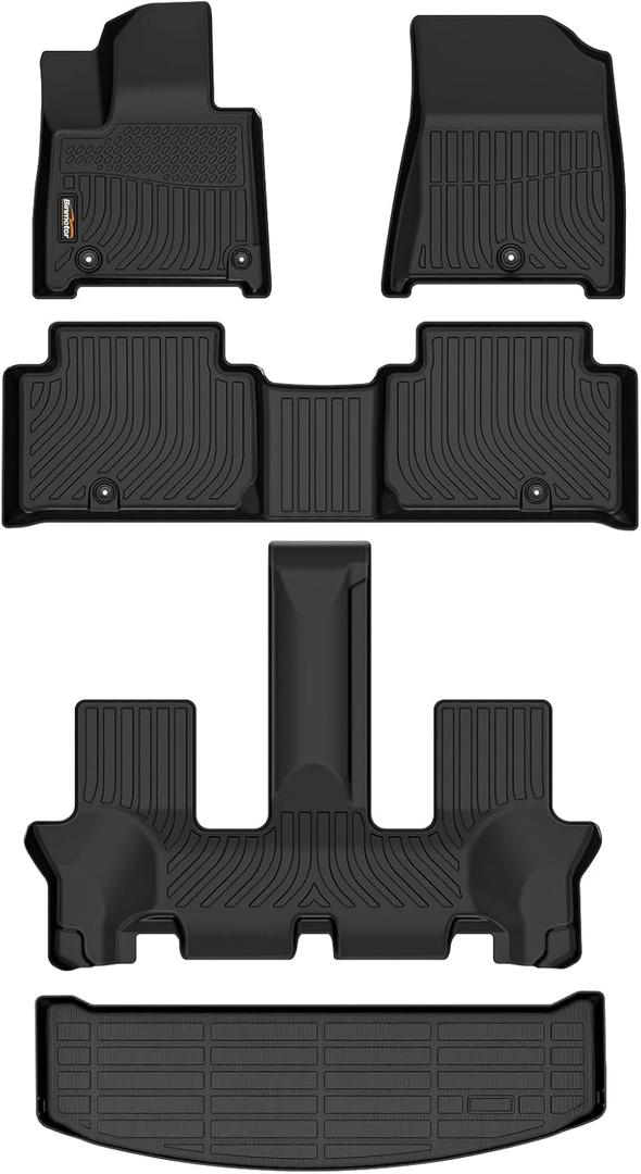 Binmotor-Floor Mats & Cargo Mat for Hyundai Santa Fe 2024 2025(Only Gas), SESELXRTCalligraphy, All Weather Car Mat for Santa Fe Accessories 3D Trunk Liners