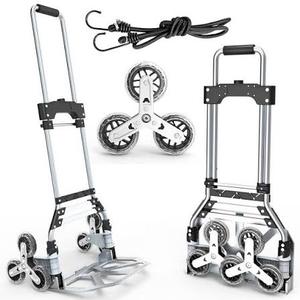 Stair Climbing Cart, 220 LBS Aluminum Stair Climber Dolly, Heavy Duty Folding Hand Truck Dolly with 6 Wheels, Telescoping Handle and Elastic Rope for Home, Moving, Groceries, Warehouse