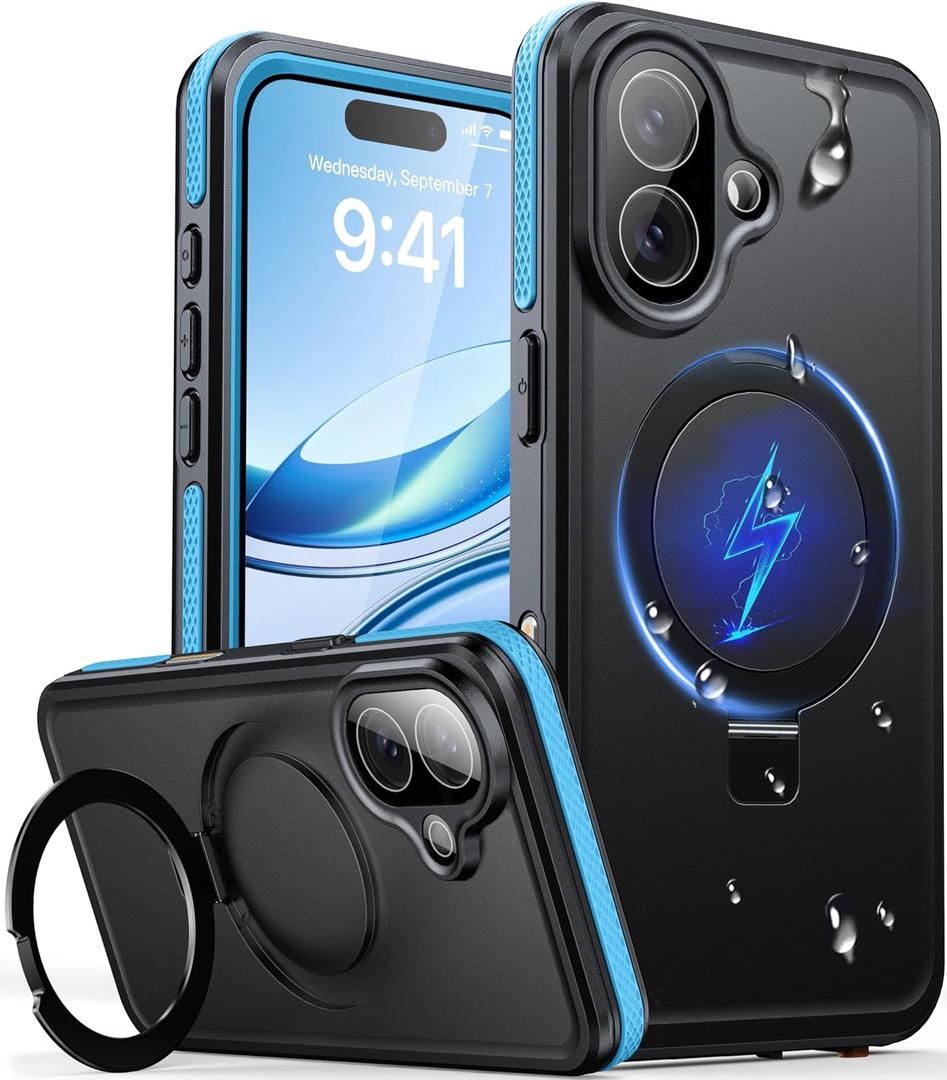 Magnetic & Stand for iPhone 17 Case Waterproof[Built-in Screen Protector][Fit for Magsafe][Invisible Kickstand] 360Full Body Sealed Protective Dustproof Shockproof Case for iPhone 17(Blue)
