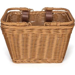 CXWXC Kids Bike Basket - Front Bicycle Bike Basket for Girls - Handmade Woven Wicker Bike Baskets with Handle, Adjustable Leather Straps (Brown)