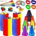 53 Pieces Outdoor Lawn Game Carnival Toss Set Potato Sack Race Bags Egg and Spoon Race Party Ring Bean Bag Tossing Cones Prizes for Adult Family Birthday Party Outdoor Game Supplies