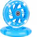 AOWESM 120mm Light Up Scooter Wheels 120 mm PU LED Flash Flashing 3-Wheel Kick Scooters Front Replacement Wheels for Kids Toddles Boys and Girls (2-Pack) (Blue)