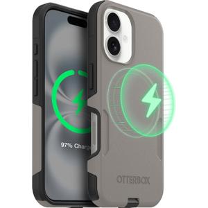OtterBox iPhone 16 (Only) Commuter Series Case Built-in MagSafe Thin, Dual-Layer, Pocket-Friendly, Port Cover Pompeii Grey (Grey/Black)