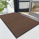 Front Door Mat, 4' x 3' Heavy Duty Indoor Outdoor Door Mat Entrance, Commercial Welcome Mats, Stain and Fade Resistant, Durable Rubber Backing, Low Profile Entry Mat for Patio, Brown Stripe