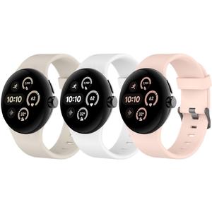 Silicone Bands Compatible With Google Pixel Watch 3 45mm, 3 Pack Waterproof Sport Strap Replacement for Women Men (Starlight++White+Pink)