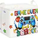 Clastyle Cool Game Storage Basket Kid Game Controller Clothes Laundry Hamper Collapsible Boy Toy Box for Nursery Palyroom,School White,40 * 30 * 30 cm