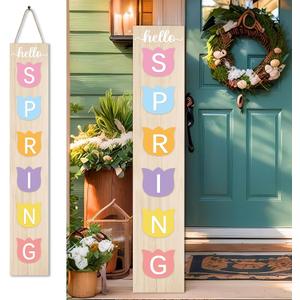 Spring Wooden Porch Sign 45.2"H Spring Welcome Signs Flower Outdoor Decor for Spring Front Porch Decorations (Flower)