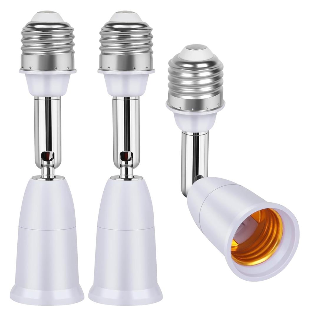 3 Pack Light Socket Extender, E26/E27 4.5 Inch Light Socket Extension, Vertical 180Horizontal 350 Adjustable Medium Screw Base Light Bulb Extension Socket