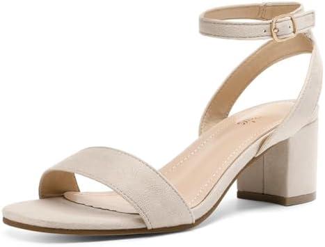 DREAM PAIRS Women's Open Toe Ankle Strap Low Block Chunky Heels Sandals Party Dress Pumps Shoes, Size 9, Nude/Suede