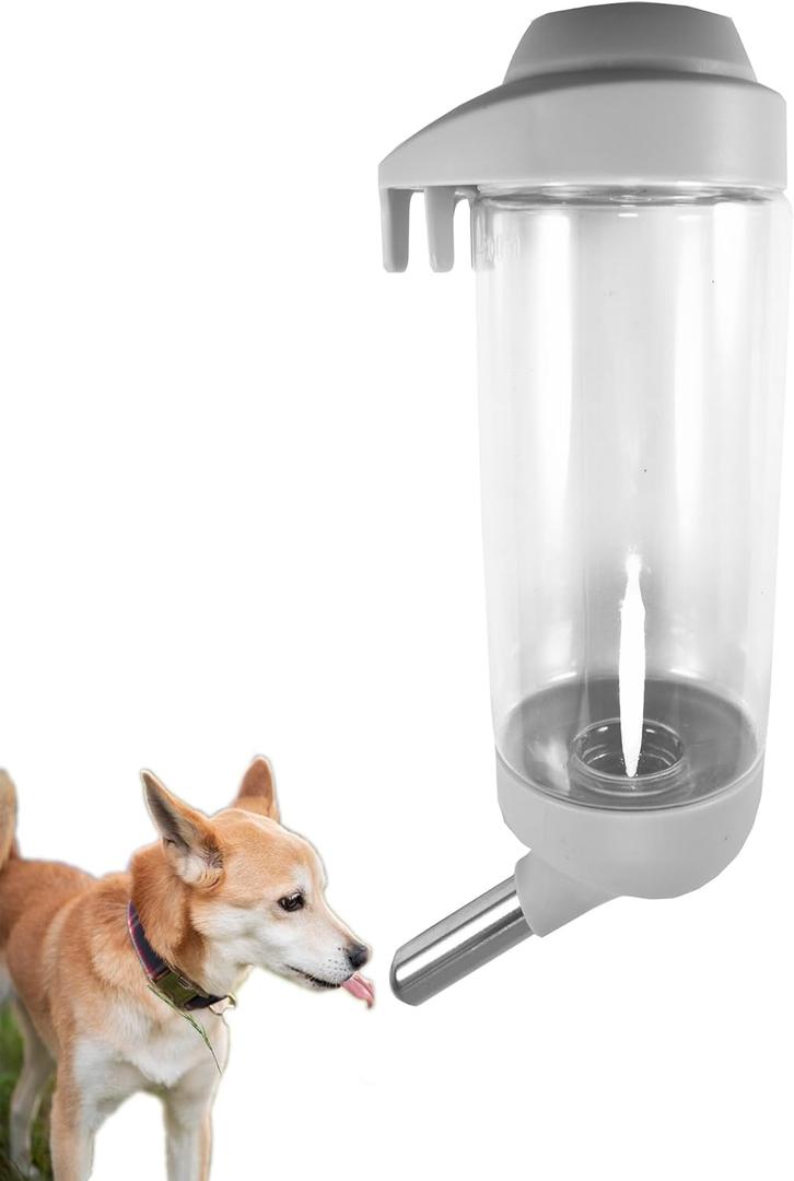 Dog Crate Water Bottle Dispenser - No Drip Cat Kennel Water Dispenser & Cage Water Feeder - Easy-to-Use Water Bottle for Dog Crate - Perfect for Keeping Your Pet Hydrated, Grey, 500ML