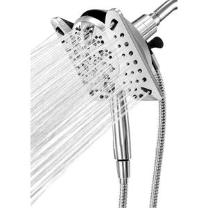 Shower Head with Handheld High Pressure, Rain Shower Head with Fixed Showerhead and 9 Sprays Handheld Shower, Detachable 2-IN-1 Shower head with 59" Rotatable Stainless Steel Hose (Brushed Chrome)