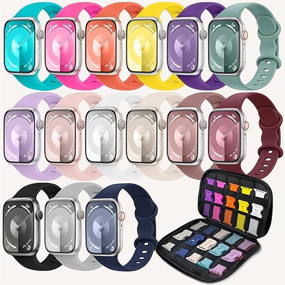 15 Pack Sport Bands with Compatible for Apple Watch Bands 40mm 41mm 38mm 42mm  Women Men, Soft Silicone Watch Band with Storage Case for iWatch Series 11 10