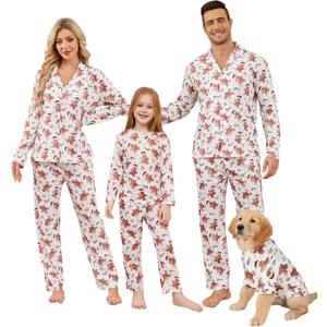 Christmas Matching Family Clothing Sets Couple Xmas Holiday Long Sleeve Shirt Pants Set (Large)